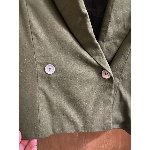 Vintage Outback Red 80s Cropped Blazer Olive Double Breasted 100% Silk Size 10 - Picture 3 of 16